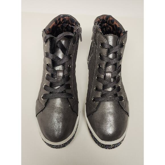 Steve Madden Girls JCarlson High-Top Sparkle Sole Silver Sneaker Size 2 - Picture 6 of 14